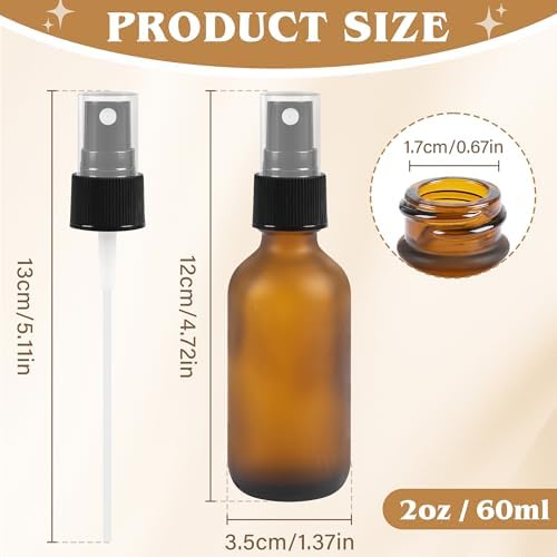 24 Pack Glass Spray Bottles, 2oz Empty Glass Spray Bottles with Fine Mist, Small Leak Proof Travel Dispenser Bottles for Essential Oils, Bath, Beauty, Hair & Cleaning (Amber Frosted) - Image 2