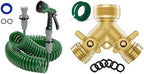 3/8" Lightweight Coil Garden Hose 75FT+Brass Garden Hose Splitter 2 Way by SPECILITE