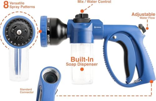 2-Pack Corvid Adjustable Nozzle with Soap Dispenser, 8-Pattern Spray Hose Nozzle for Cleaning Cars, House, and Pets - Lightweight Plastic Design (2) - Image 3