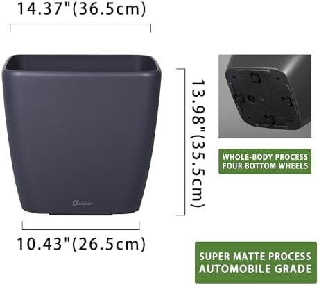 Dexceder 15x14 Self Watering Planter with Wheels (Slate Gray Matte) - Image 3
