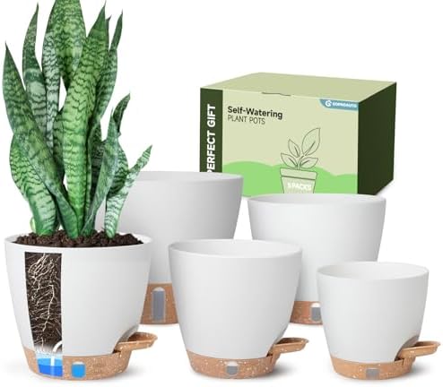 Self-Watering Pots for Indoor Plants with Visible Water Window,5/6/6.5/8/10 Inch Outdoor Flower Pots with Drainage Holes & Reservoir for Patio, Home Decor (White) by GOPROAUTO