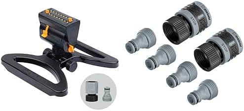 Melnor 65131AMZ Mini Oscillator Sprinkler Bundle, Black, Yellow & 65175AMZ 6 Piece Quick Connect Set Connector Bundle, Black, Blue by Unknown