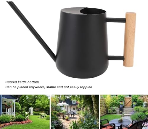 Indoor Watering Can with Long Spout, 16oz Metal Watering Can Plant Watering Can Mini Watering Can with Wood Handle for Indoor Plants, Bonsai Outdoor Garden Flower (Black) - Image 3