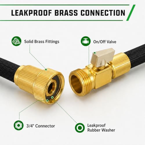 Black Non Expandable Garden Hose 50ft with 10 Function Nozzle, Lightweight 50 ft Water Hose for Yard, Lawn, Camping - Image 2