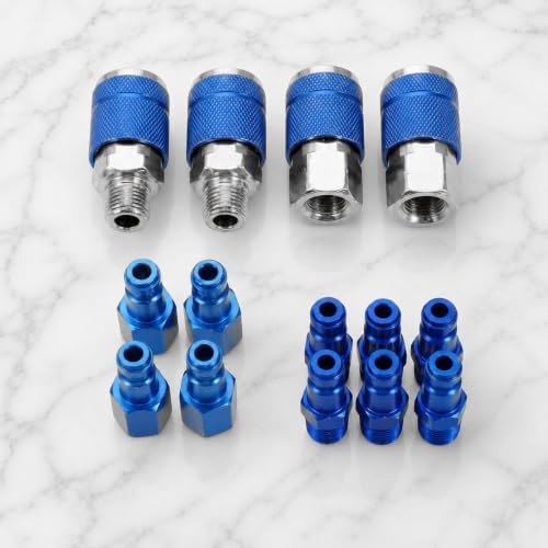 14PCS Type C Air Fittings Connect, 1/4 NPT Aluminum Quick Connect Air Fittings, Automotive Airs Plug & Coupler Set Airs Hose Fitting for Airr Compressor Fitting Kit Aluminum T - Image 5