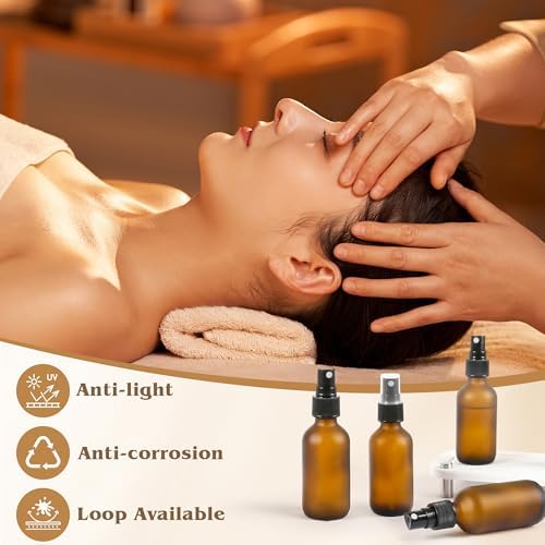 24 Pack Glass Spray Bottles, 2oz Empty Glass Spray Bottles with Fine Mist, Small Leak Proof Travel Dispenser Bottles for Essential Oils, Bath, Beauty, Hair & Cleaning (Amber Frosted) - Image 7