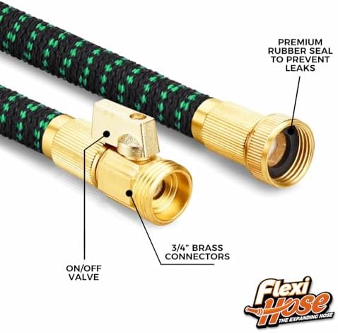 Flexi Hose with 8 Function Nozzle, 75FT - Lightweight Expandable Garden Hose, No-Kink Flexibility, 3/4 Inch Solid Brass Fittings and Double Latex Core - Black and Green - Image 6