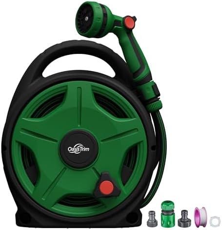 1/2" x 50FT Retractable Garden Hose Reel，With 10 Patterns Spray Nozzle，Portable Heavy Duty Garden Hose Holder for Garden Watering，Car & Patio Washing，Pet Cleaning（Green） by Oasistrim
