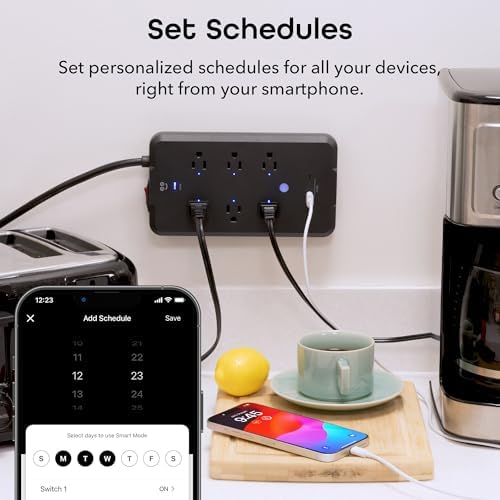 Geeni Smart Plug Power Strip, 6 Outlets & 2 USB Ports, Surge, 6 ft., Black - Image 6