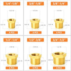 GASHER 36PCS Brass Hex Bushing Fitting Kit Hex Bushing 1/4" - 1/8", 3/8" - 1/8", 3/8" - 1/4", 1/2" - 1/4", 1/2" - 3/8", 3/4" - 1/2" - Image 2
