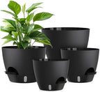 Plant Pots, 4 Pack 12/10/9/8 Inch Self Watering Pots with Drainage Holes, Water Level Indicator Deep Reservoir, Large Planters for Indoor Outdoor Plants - Black by KUGAZ