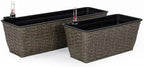 2-Pack Self-Watering Planter - Hand Woven Wicker - Rectangular - Dark Gray - Image 2