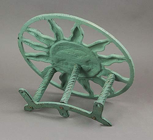 Sun Face Garden Hose Holder, 12 Inch Diameter Verdigris Green Cast Iron - Image 4