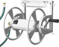 Artigarden Outdoor Wall Mounted Hose Reel with Hook, Garden Heavy-Duty Water Hose Holder Winder with 3.9 ft Leader Hose, Brass Fitting and Storage Basket for Yard, Holds 125 Ft of 5/8-Inch Hose, White by Artigarden