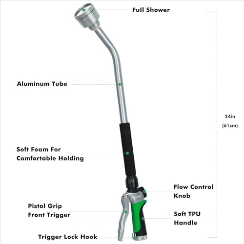 RESTMO 24 Inches Long Watering Wand for Garden Hose, Full Shower Spray Wand - Image 2