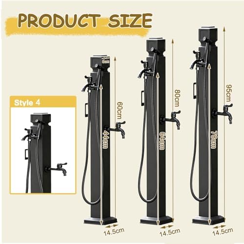 Freestanding Water Column with Faucet Hose Stand Garden Tap Post Stainless Steel Double Outlet Decorative Water Feature Vertical Pillar, Backyard Yard Hydrant(Style 4,Height: 60cm/23.6in) - Image 2