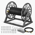 Wall Mounted Garden Hose Reel – Holds 200 ft 5/8" Hose, Heavy-Duty Steel Manual Winder, with Brass Connector, 5ft Leader, Decorative Pattern, Space Saver, Gray Finish, for Outdoor Gardens & Lawns. by Unknown