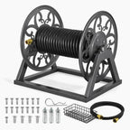 Wall Mounted Garden Hose Reel – Holds 200 ft 5/8" Hose, Heavy-Duty Steel Manual Winder, with Brass Connector, 5ft Leader, Decorative Pattern, Space Saver, Gray Finish, for Outdoor Gardens & Lawns. by Unknown