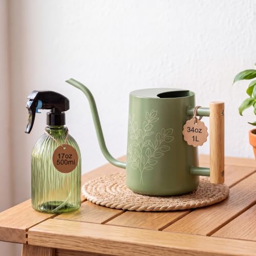 Newtay Watering Can Set 34 oz Long Spout, 17 oz Plant Mister Spray Bottle by Newtay