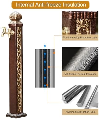 Outdoor Vertical Garden Water Column, Hose Stand with Faucet, Antique Decorative Fountain for Yard Hydrant, Irrigation and Washing (110cm x 17cm) - Image 3