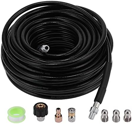 Fydun 30M Pipe Cleaning Hose, High Pressure Washer Sewer 30 Metres Drain Cleaner Hoses R with Nozzle PSI Set 1 4 Inch Brush for Cold and Hot Water 60℃ - Image 3