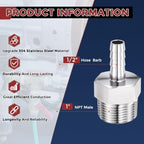 8pcs Stainless Steel Hose Barb Fittings 1/2" Barb to 1" NPT Male - Image 2