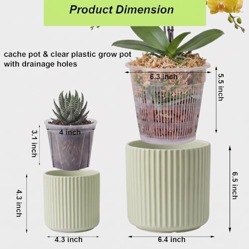 Large Ceramic self Watering Pot for houseplant,6.4inch&4 inch,Green - Image 2