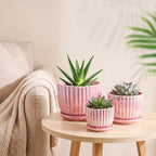 Pink Plant Pots，Ceramic Planters with Drainage Holes and Saucers Set of 3 - Image 7