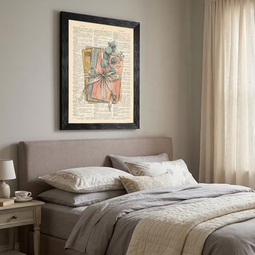 Framed Canvas Wall Art Vintage Mixed Media Postcards Eucalyptus Earthy Tones Dictionary Text Canvas Print Poster Black Frame Wall Decor for Home Office Cottagecore Print, Rustic Decor - 24x36 Inch - Image 6