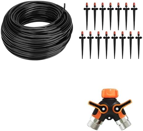 Drip Irrigation System for Garden, Greenhouse Watering System 60FT+Pipe Splitter 2 Way Heavy Duty by POCKETPANDA