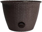 The HC Companies Woven Garden Hose Holder - Lightweight Plastic Decorative Water Hose Holder w/100-Foot Capacity - Garden Hose Pots for Outside (18”, Chocolate, Pack of 1) by TheHCCompanies
