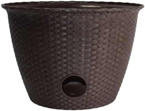 The HC Companies Woven Garden Hose Holder - Lightweight Plastic Decorative Water Hose Holder w/100-Foot Capacity - Garden Hose Pots for Outside (18”, Chocolate, Pack of 1) by TheHCCompanies