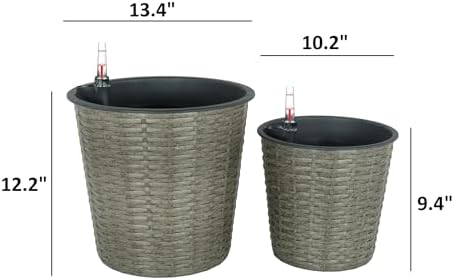 2-Pack Self-Watering Wicker Planters, 13.4 Inch, Gray - Image 4