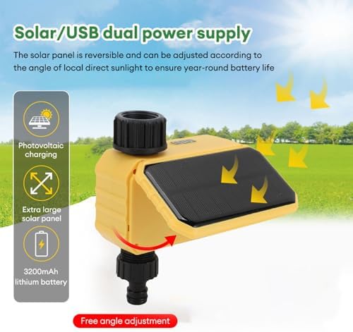 Generic Sprinkler Timer, Water Irrigation Timer with Rain Sensor, Solar Panel & Type C Charging for Garden Courtyard Balcony Drip Irrigation - Image 3