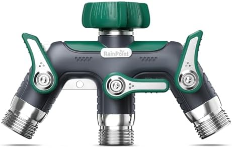 RAINPOINT 3 Way Hose Splitter, 100% Metal Heavy Duty Garden Hose Splitter With 1.9" Extra Long Handle & Individual Shut Off, 3/4 Inch GHT Thread Water Hose Connector For Spigot Faucet (Dark Green) by RainPoint