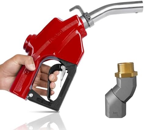 1" NPT Automatic Fuel Nozzle, Auto Shut-Off Gas Pump Nozzle Max Flow Rate 30GPM, 3-speed Padlock 19/16 Inches (OD=30mm) Spout for Gasoline, Diesel, Kerosene Biodiesel (Red) by Brearo