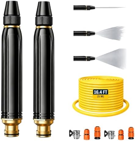 High Pressure Hose Nozzle, Power Washer Nozzle with Multiple Spray Patterns & Booster, Heavy Duty Metal Pressure Washer Hose Attachment for Car Wash, Patio, Garden Watering & Pet Cleaning(2 Pack+5m) by Unknown