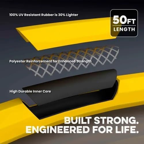 3/4 Inch x 100 Foot Premium Rubber Water Hose, Heavy-Duty Flexible Garden and Utility Hose, High-Visibility Yellow, 450 PSI Working Pressure, 360° Swivel Grip - Image 3