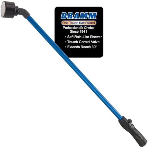 Dramm One Touch Rain Wand Watering Wand – 30 Inch Garden Watering Wand with Thumb Control Valve – Gentle Shower Spray for Plants, Flower Beds & Hanging Baskets – Blue by DRAMM