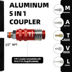 5 In 1 Universal Quick Industrial ConnectCoupler Air Hose Fittings1/2"NPT 5-in-1Quick Connect Air Fitting Air CompressorAccessories Fitting (2 PCS) - Image 2