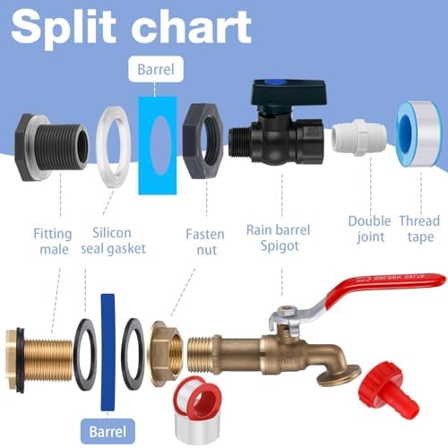 Tujoe 4 Set Rain Barrel Kit Barrel Spigot Kit 3/4 Mesh Cover with Drawstring PVC Barrel Spigot Brass Faucet Kit Bulkhead Fitting Hose Faucet Adapter Thread Seal Tape for Rain Barrel Water - Image 5