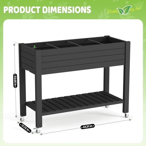 Vixzen Raised Garden Bed Outdoor,Reinforced Large Planter Box with Wheels & Storage Shelf,Mobile Planter Bed Box for Backyard, Patio, Balcony (Black, 21Gal（43.31"×17.72"×33.66"）) - Image 2
