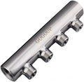 304 Stainless Steel 4-Port Manifold Splitter – 4 ways 25 Bar Pressure Rated for Drinking Water, Oil/Gas, Brewery, Cooling Systems, Polished Closed by GOGOUP