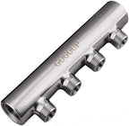 304 Stainless Steel 4-Port Manifold Splitter – 4 ways 25 Bar Pressure Rated for Drinking Water, Oil/Gas, Brewery, Cooling Systems, Polished Closed by GOGOUP