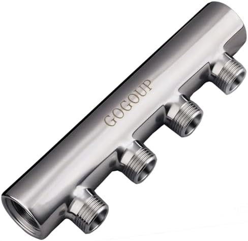 304 Stainless Steel 4-Port Manifold Splitter – 4 ways 25 Bar Pressure Rated for Drinking Water, Oil/Gas, Brewery, Cooling Systems, Polished Closed by GOGOUP