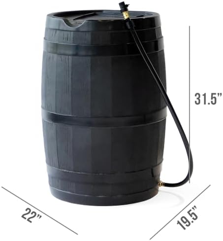 FCMP Outdoor 45 Gallon Heavy Duty Rain Water Catcher Barrel Container with Hose and Debris Screen for Outdoor Plants, Garden, and Landscapes (RC45-BLK) Black - Image 3