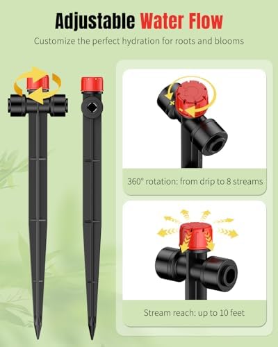 Pawfly 60 Pcs Push-to-Fit Drip Irrigation Emitters for 1/4 Inch Tubing with Stake & End Plugs, Two-Way Connection Irrigation Drippers, 8-Stream Sprinklers Drip Emitters with Adjustable Water Flow - Image 4