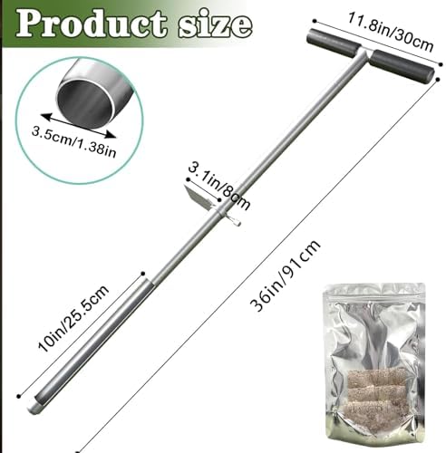 36" Soil Sample Probe Stainless Steel T-Style Handle Sampling Soil Probe - Image 2