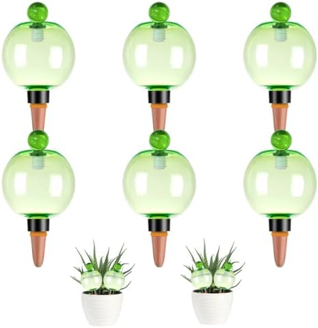 6 Pack Self Watering Globes 17oz Large Plant Watering Globes Top Fill, Self Water Planter Insert Indoor/Outdoor Plastic Water Bulbs Slow Release Terracotta for Plants, Green by Unknown