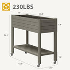DWVO Raised Garden Bed Kit, 3.6 x 1.5 x 2.8 FT Outdoor Plastic Planter Box with Wheels and Legs, Garden Box with Drain Plug & Storage Shelf for Planting Vegetables, Flowers, and Herbs, Light Brown - Image 4